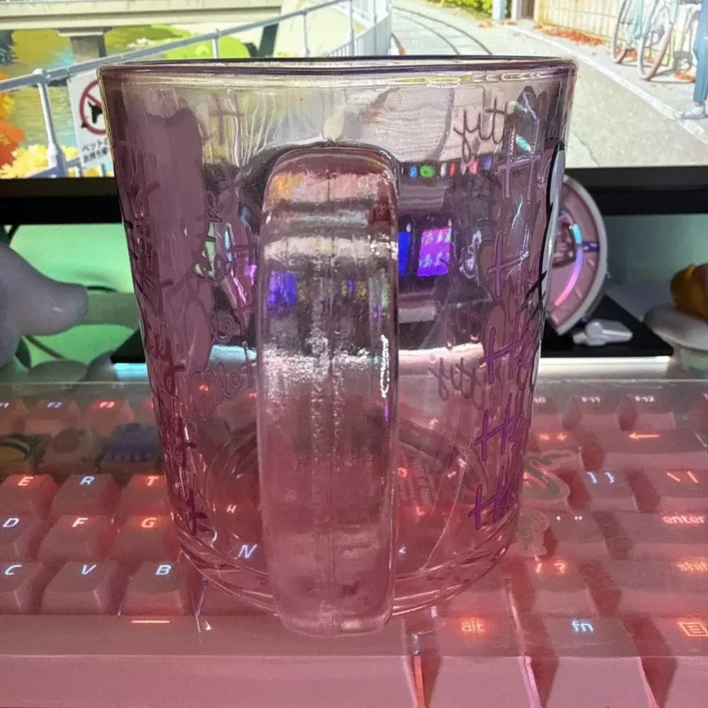 Sanrio Hello Kitty Mug Clear Pink Glass Large Coffee Cup 17.5oz 2024 Classic Bow